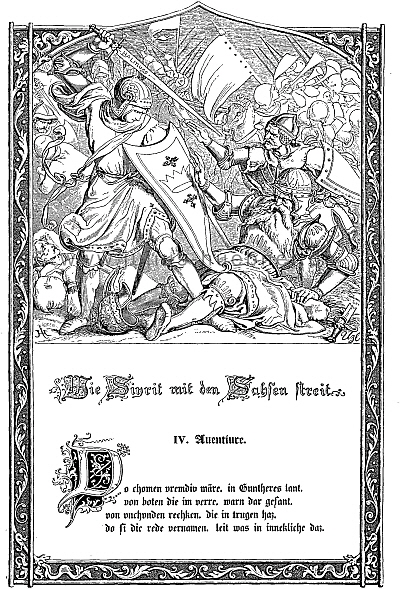 4. Abenteuer: Wie Siegfried mit den Sachsen stritt | Zeichnung: J.Hübner | Holzschnitt: F. Unzelmann