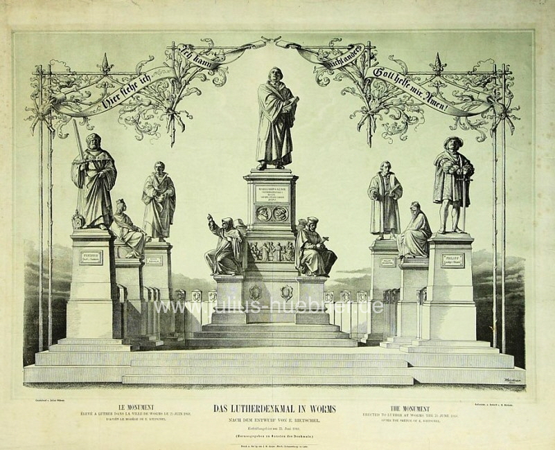 1860 Lutherdenkmal Worms - Zeichnung Julius Hübner - Bürkner